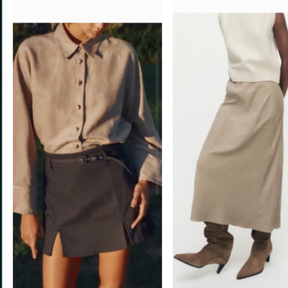 Zara suede shirt and midi skirt set XS
